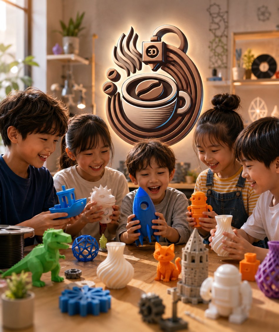 開心做出 3D 列印作品的孩子們